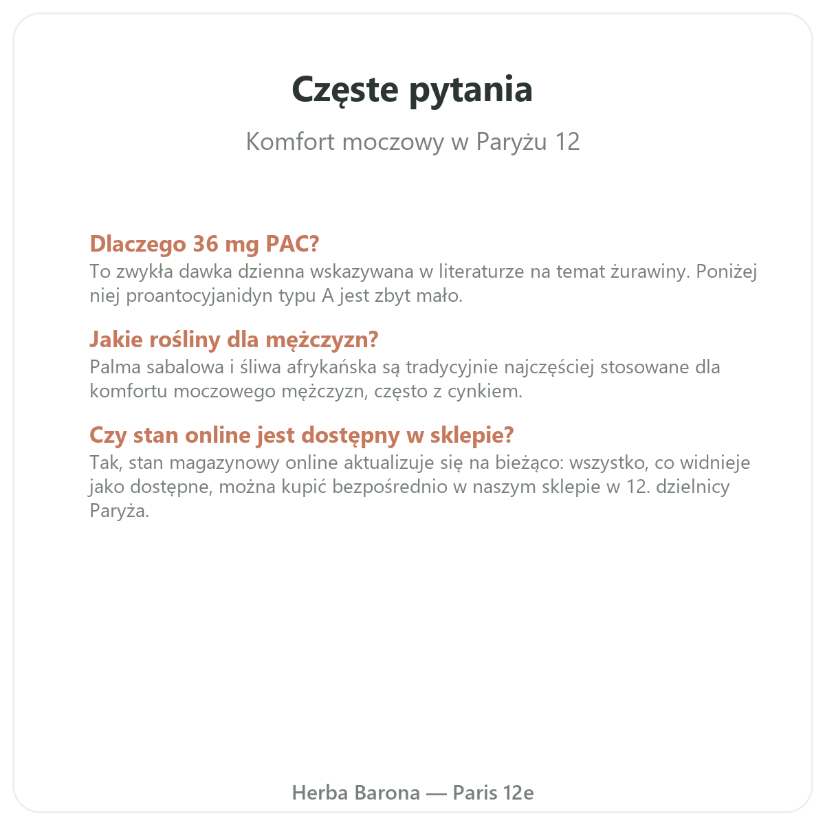 Najczęstsze pytania o komfort układu moczowego - Herba Barona, dostawa do Polski
