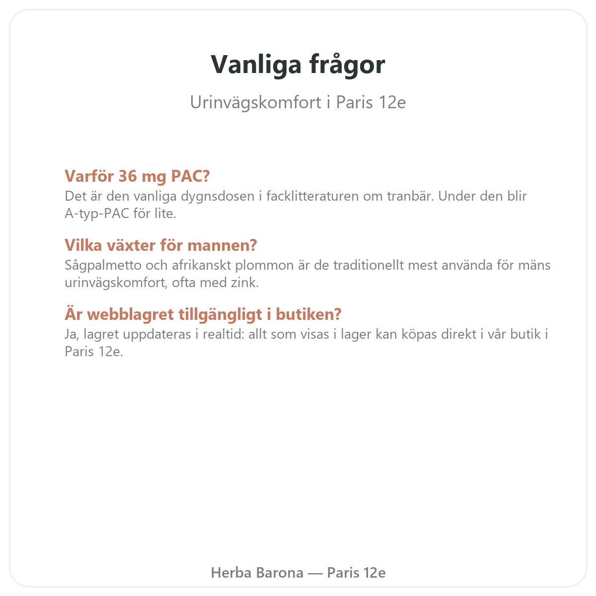 Vanliga frågor om kosttillskott för urinvägskomfort i Paris – Herba Barona Paris 12e