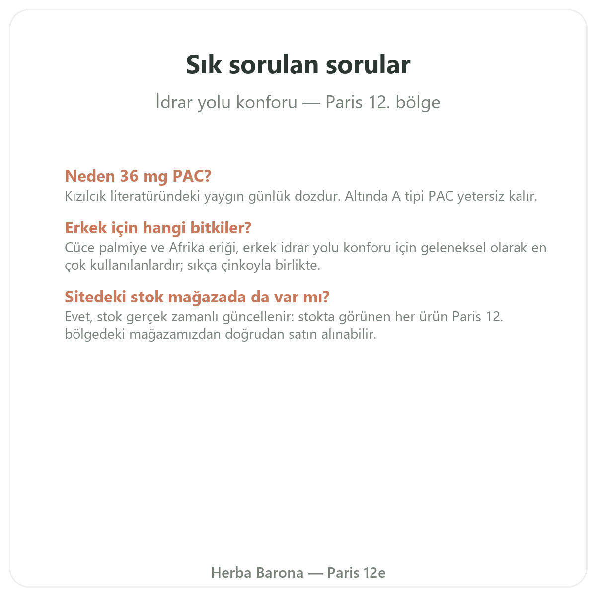 Paris’te idrar yolu konforu takviyeleri hakkında sıkça sorulan sorular - Herba Barona Paris 12. bölge