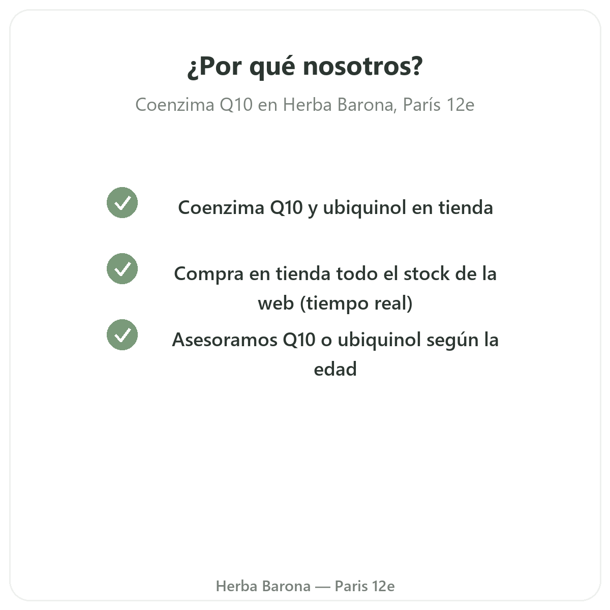 Por qué comprar coenzima Q10 en París en Herba Barona París 12e