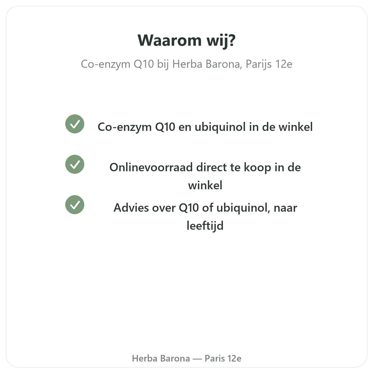 Waarom Co-enzym Q10 kopen in Parijs bij Herba Barona Parijs 12e