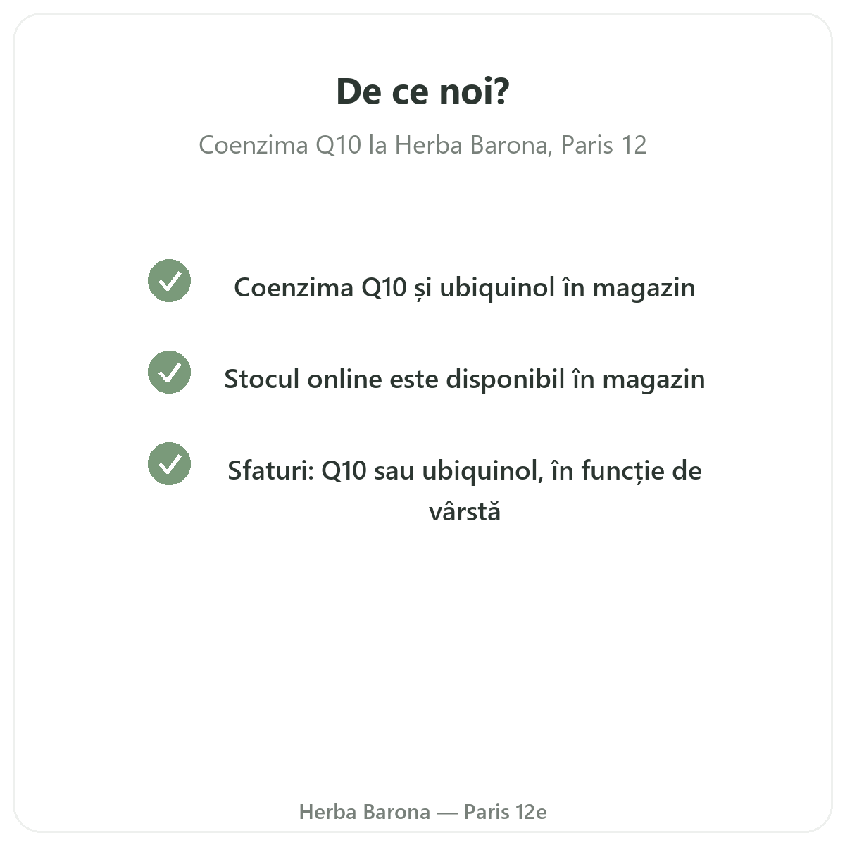 De ce să cumpărați Coenzima Q10 la Paris, la Herba Barona Paris, arondismentul 12