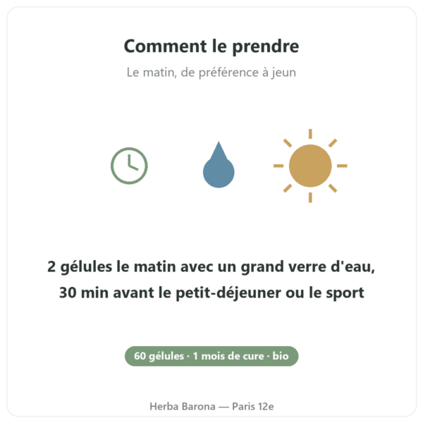 Cordyceps Bio SIHO 2 gelules le matin a jeun mode d'emploi Paris Herba Barona