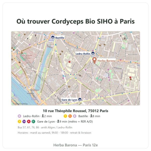 Ou trouver le Cordyceps Bio SIHO a Paris 12e Herba Barona Ledru-Rollin