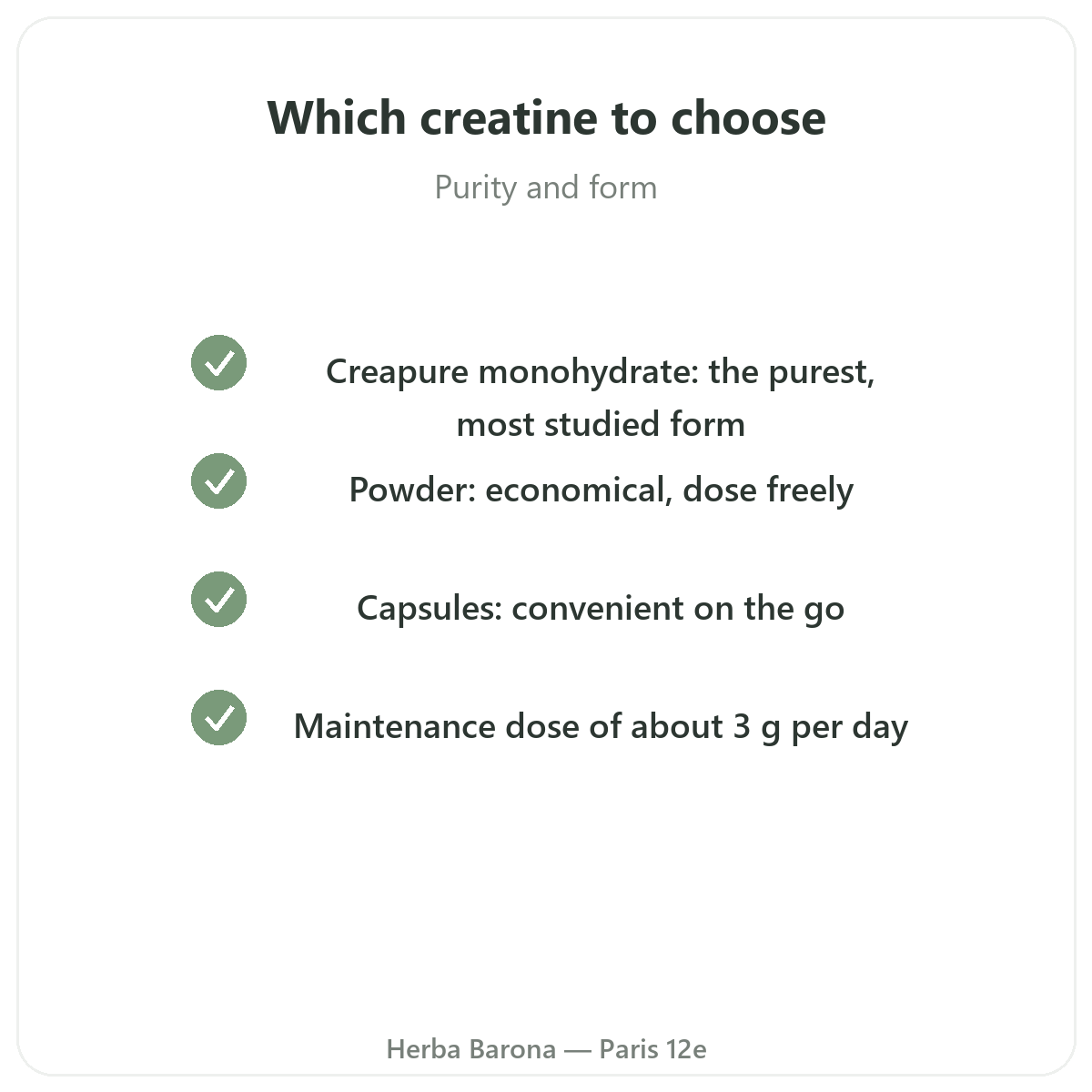 Creatine in Paris - quality commitments at Herba Barona Paris 12th