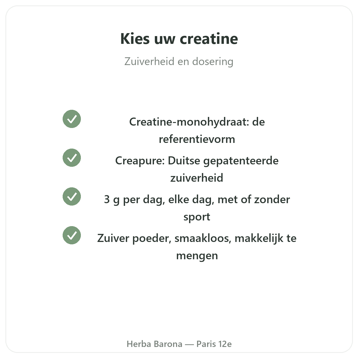 Creatine Parijs - kwaliteitsbeloften bij Herba Barona Parijs 12e