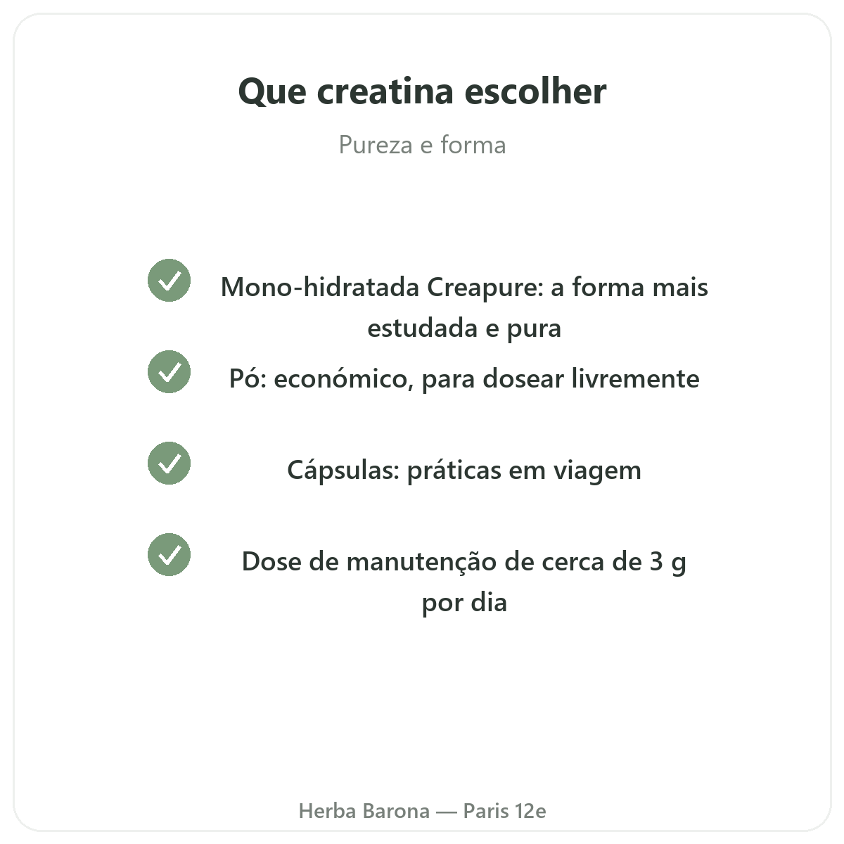 Creatina Paris - compromissos de qualidade na Herba Barona Paris 12e