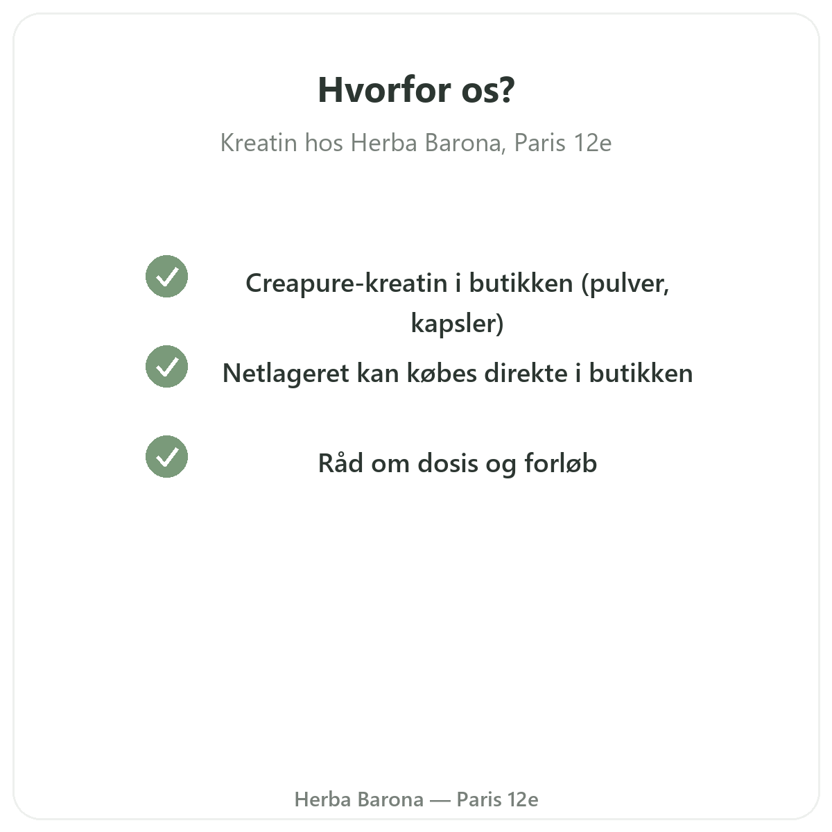 Hvorfor købe Kreatin Paris i Paris hos Herba Barona Paris 12