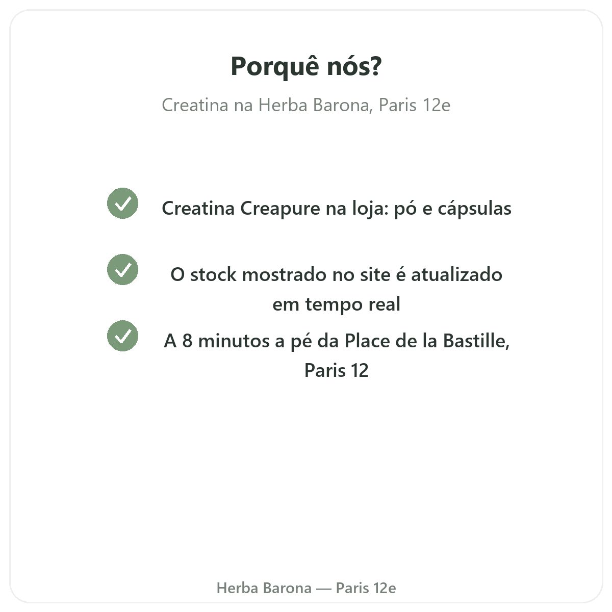 Porquê comprar Creatina Paris na Herba Barona Paris 12e