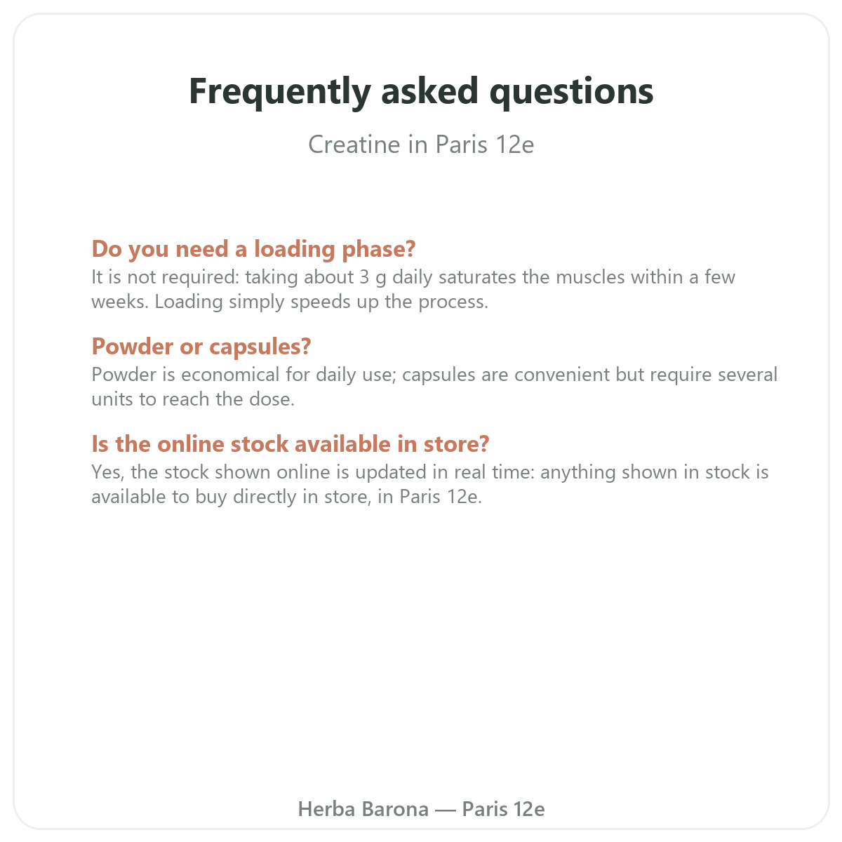 Frequently asked questions about creatine in Paris - Herba Barona Paris 12th