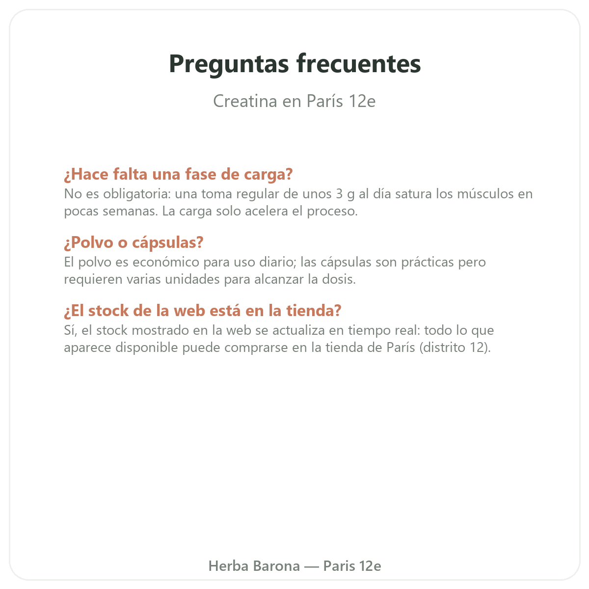 Preguntas frecuentes sobre la creatina en París - Herba Barona París 12e