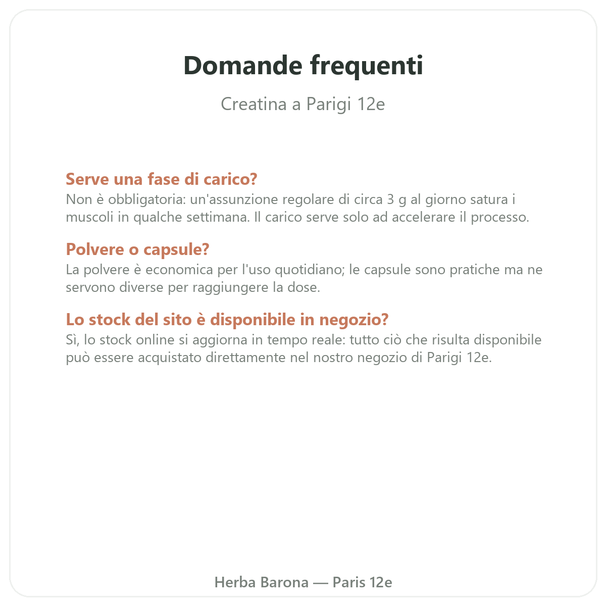 Domande frequenti Creatina a Parigi - Herba Barona Parigi 12e
