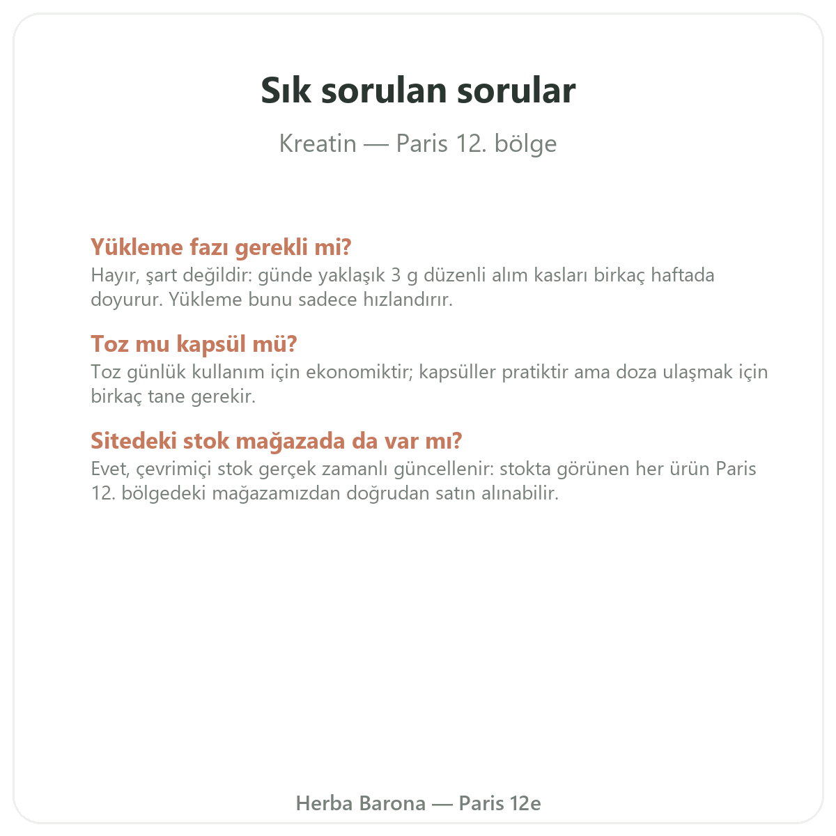Paris’te Kreatin hakkında sıkça sorulan sorular - Herba Barona Paris 12. bölge