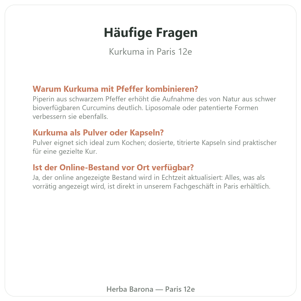 Häufige Fragen zu Kurkuma in Paris - Herba Barona Paris 12e