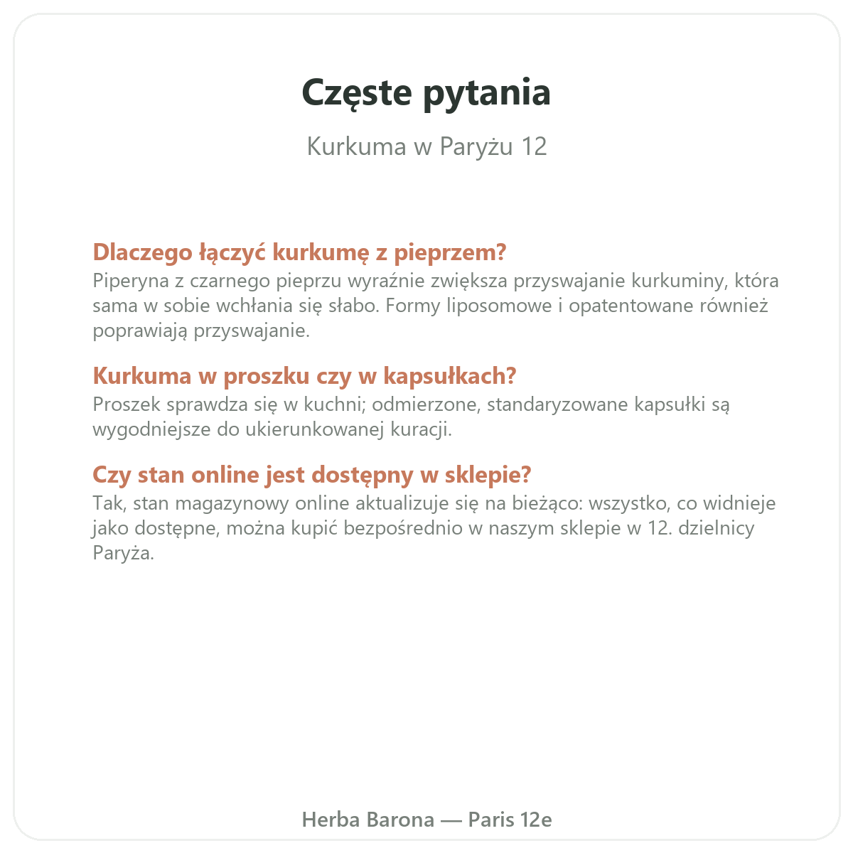 Najczęstsze pytania o kurkumę - Herba Barona, dostawa w całej Polsce