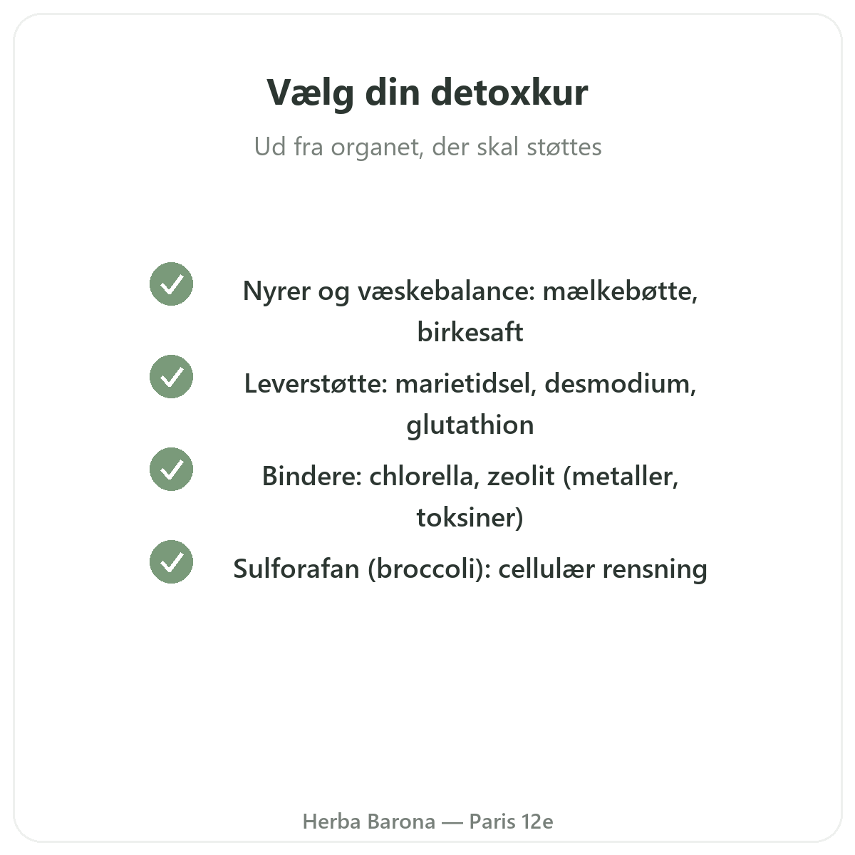 Dræning og detox i Paris - kvalitetsforpligtelser hos Herba Barona Paris 12