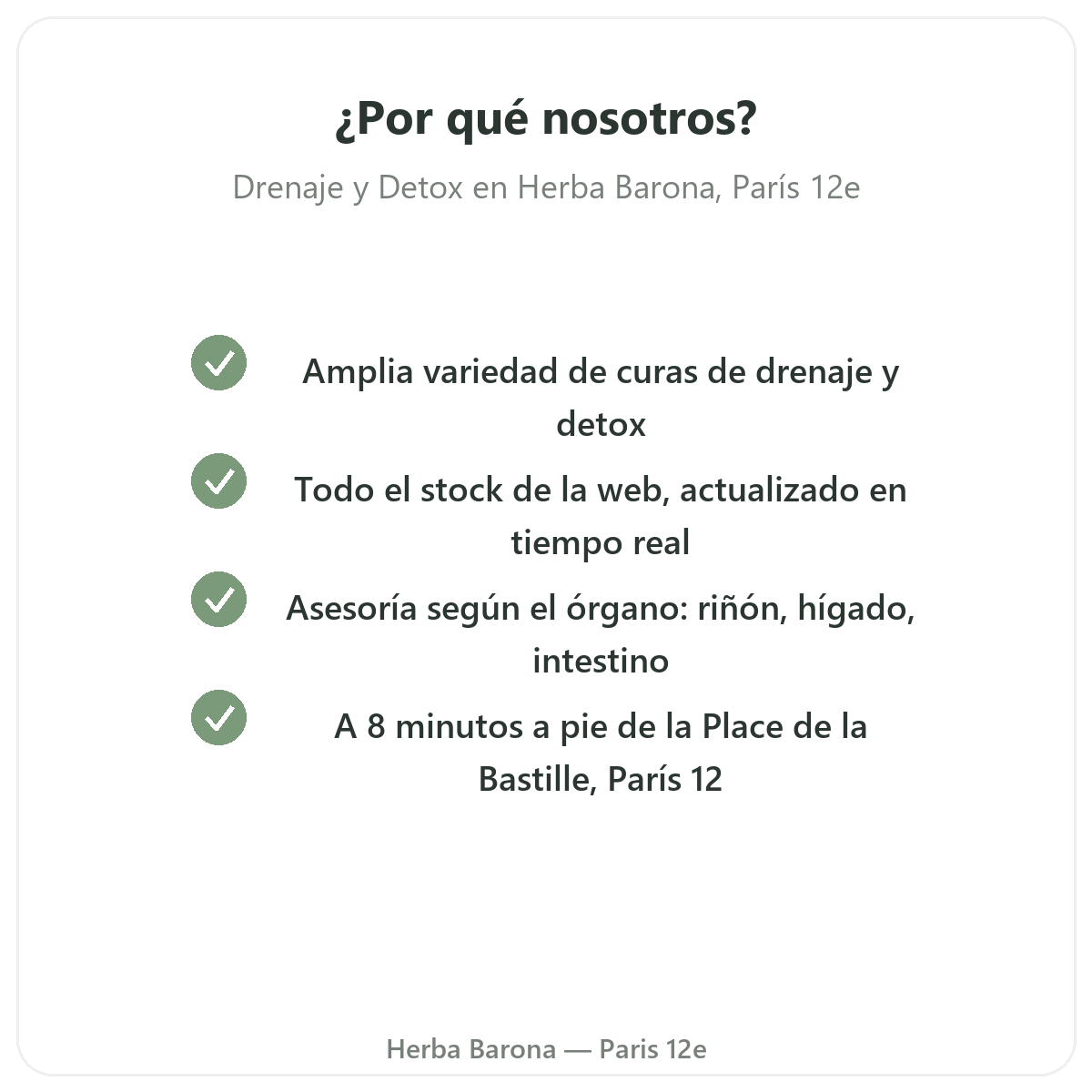 Por qué comprar Detox y drenaje en París en Herba Barona Paris 12e