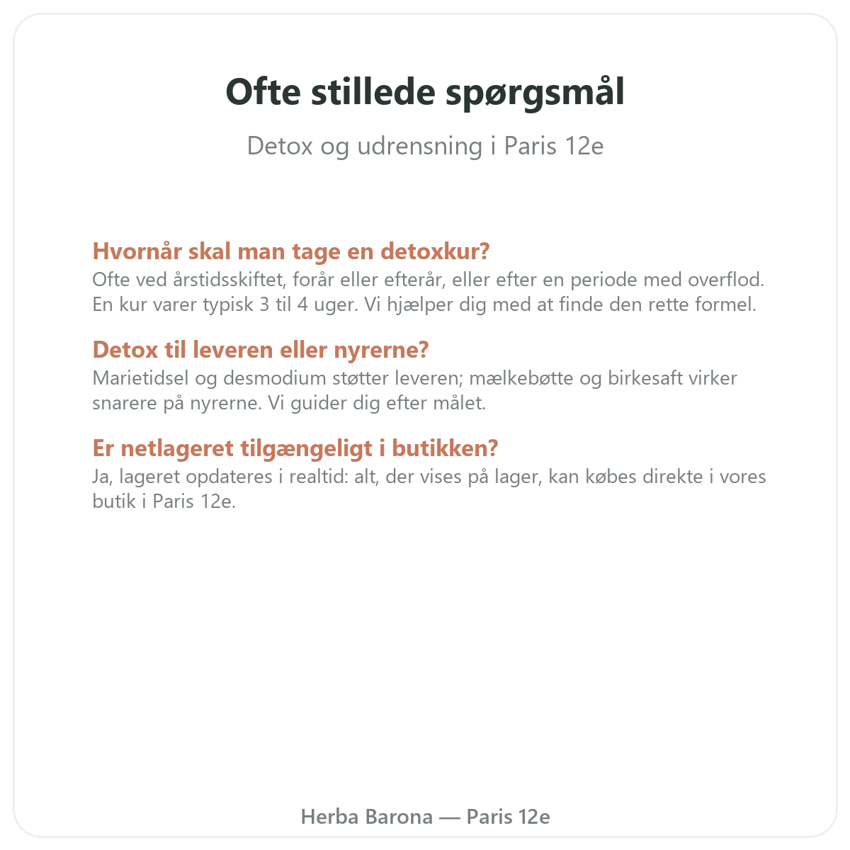Ofte stillede spørgsmål om dræning og detox i Paris - Herba Barona Paris 12