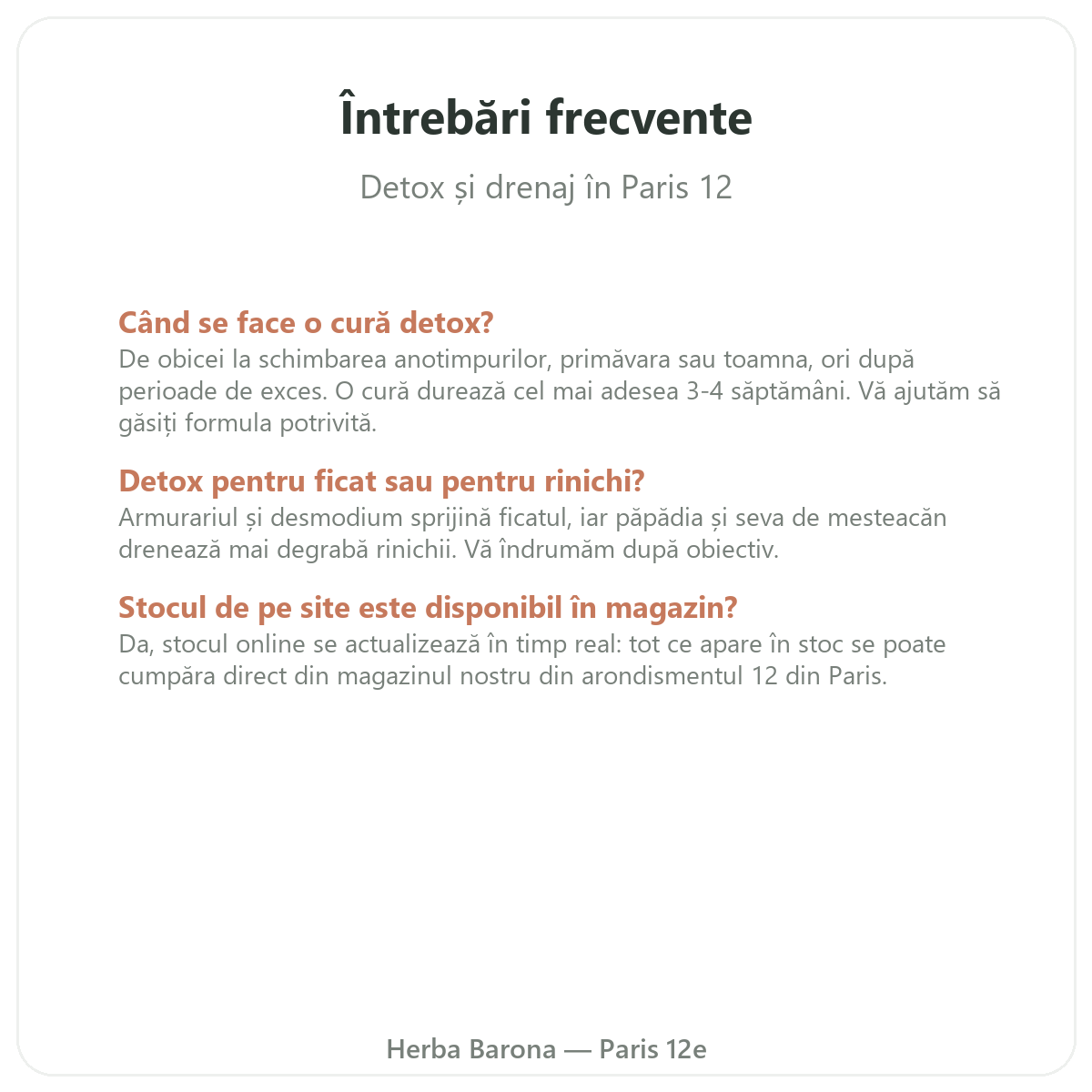 Questions frequentes Draineur detox Paris a Paris - Herba Barona Paris 12e