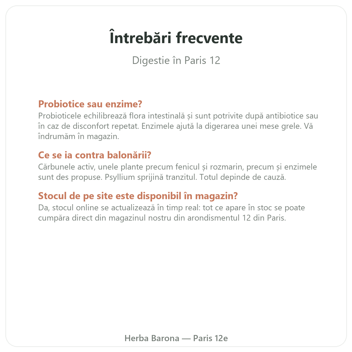 Întrebări frecvente Digestie Tranzit la Paris - Herba Barona Paris, arondismentul 12