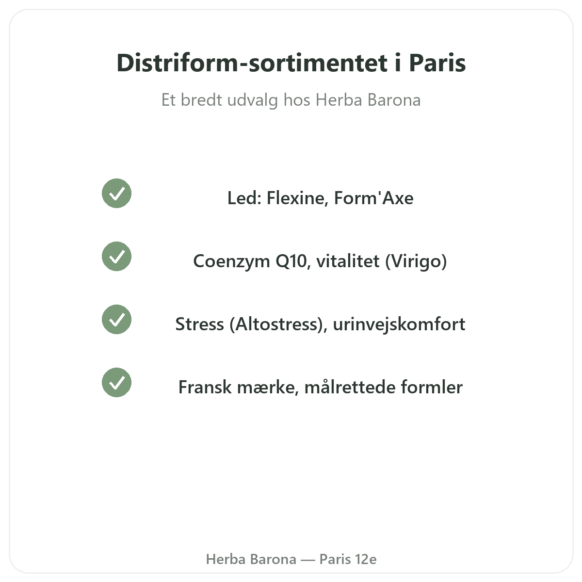 Distriform-sortimentet i Paris hos Herba Barona Paris 12