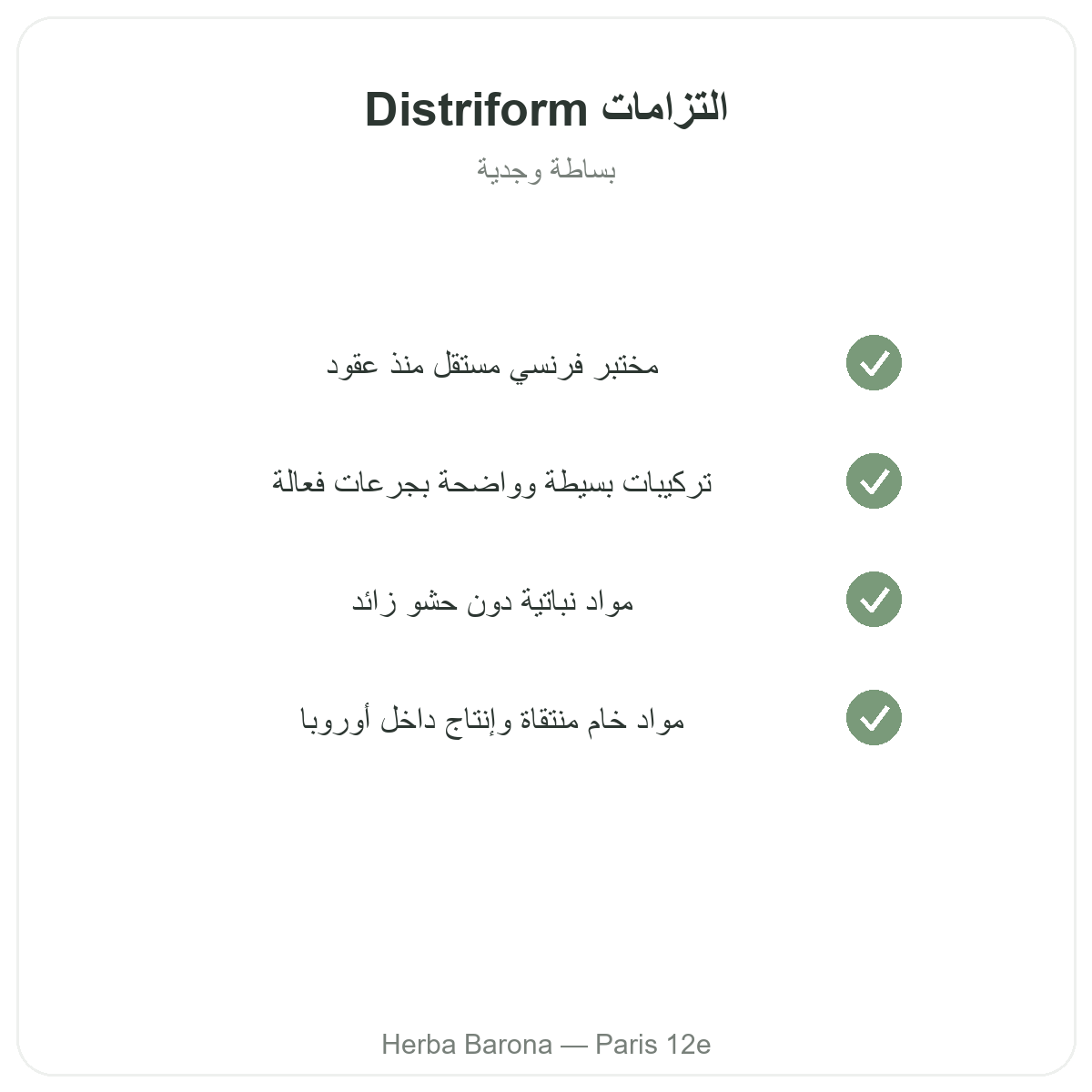 Distriform Paris - engagements qualite et matieres premieres brevetees chez Herba Barona