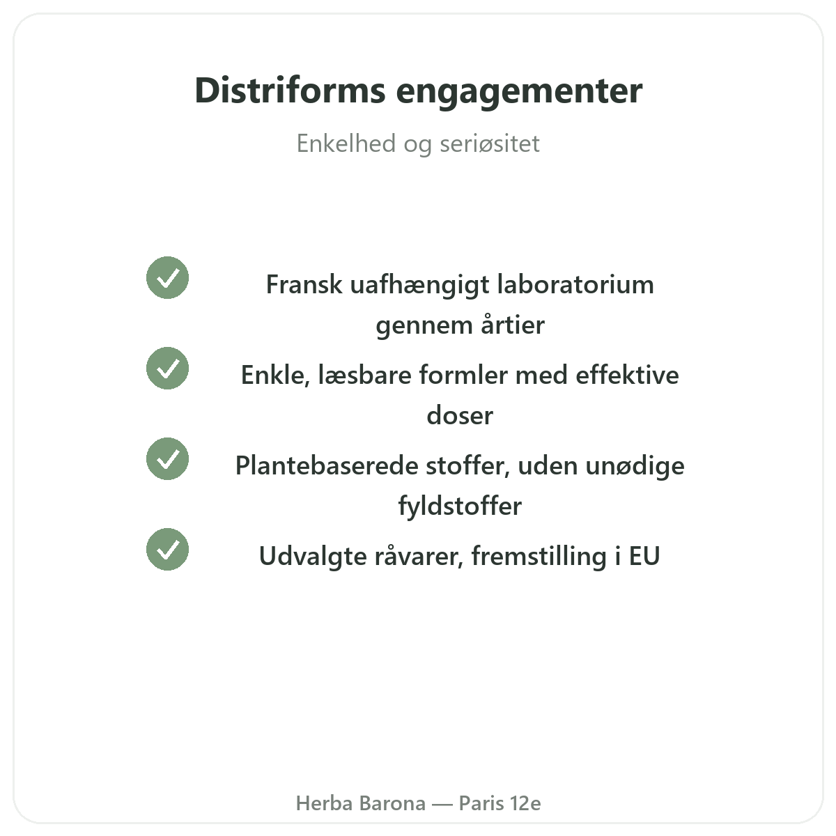Distriform Paris - kvalitetsforpligtelser og patenterede råvarer hos Herba Barona