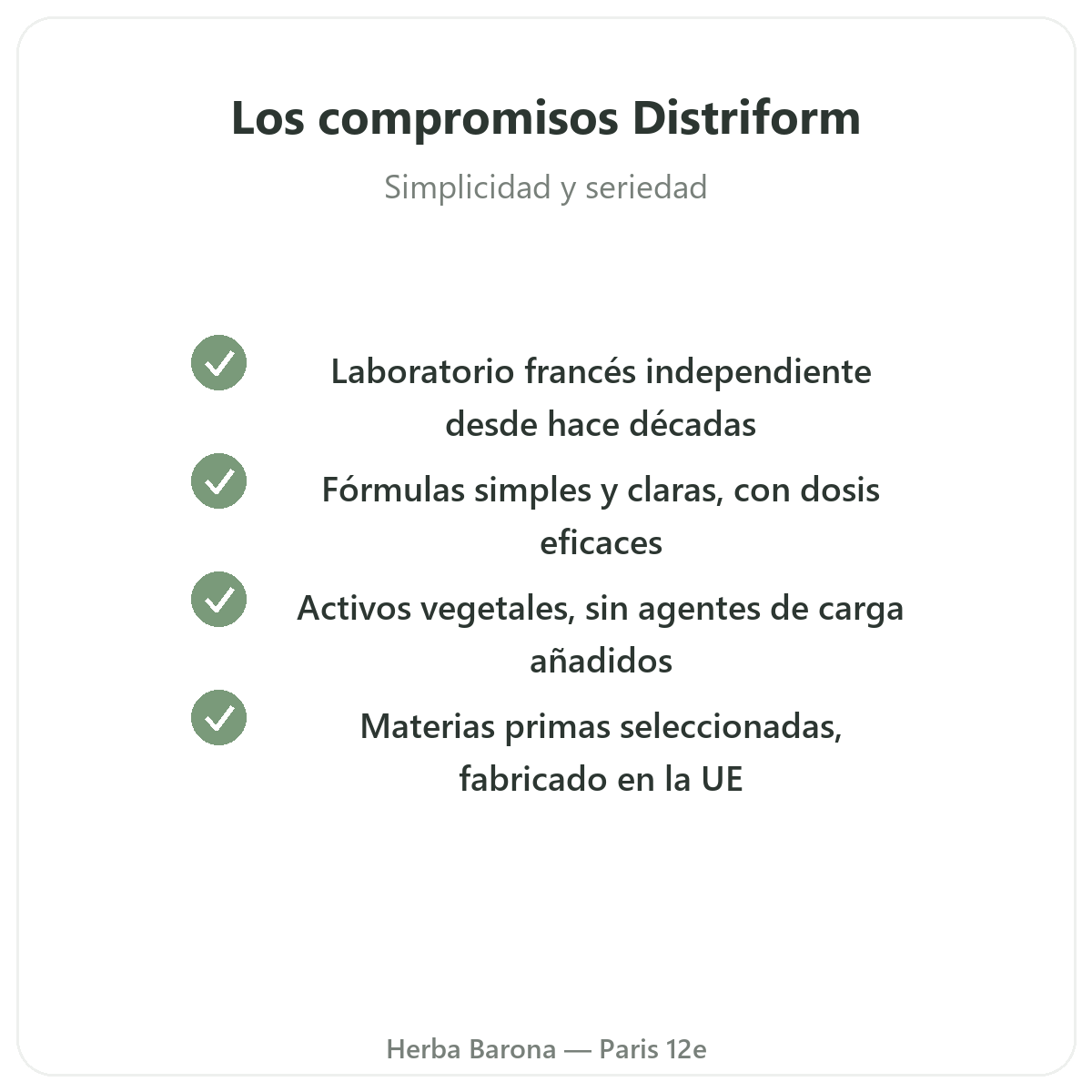 Distriform París - compromisos de calidad y materias primas patentadas en Herba Barona