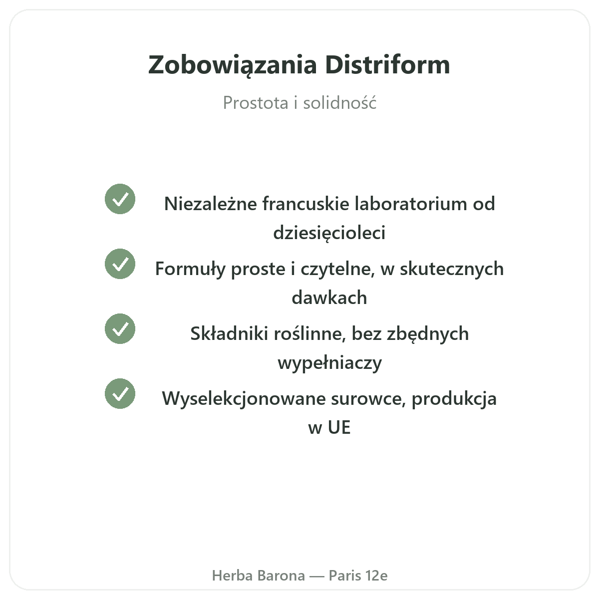 Distriform Paryż - zobowiązania jakościowe i opatentowane surowce w Herba Barona