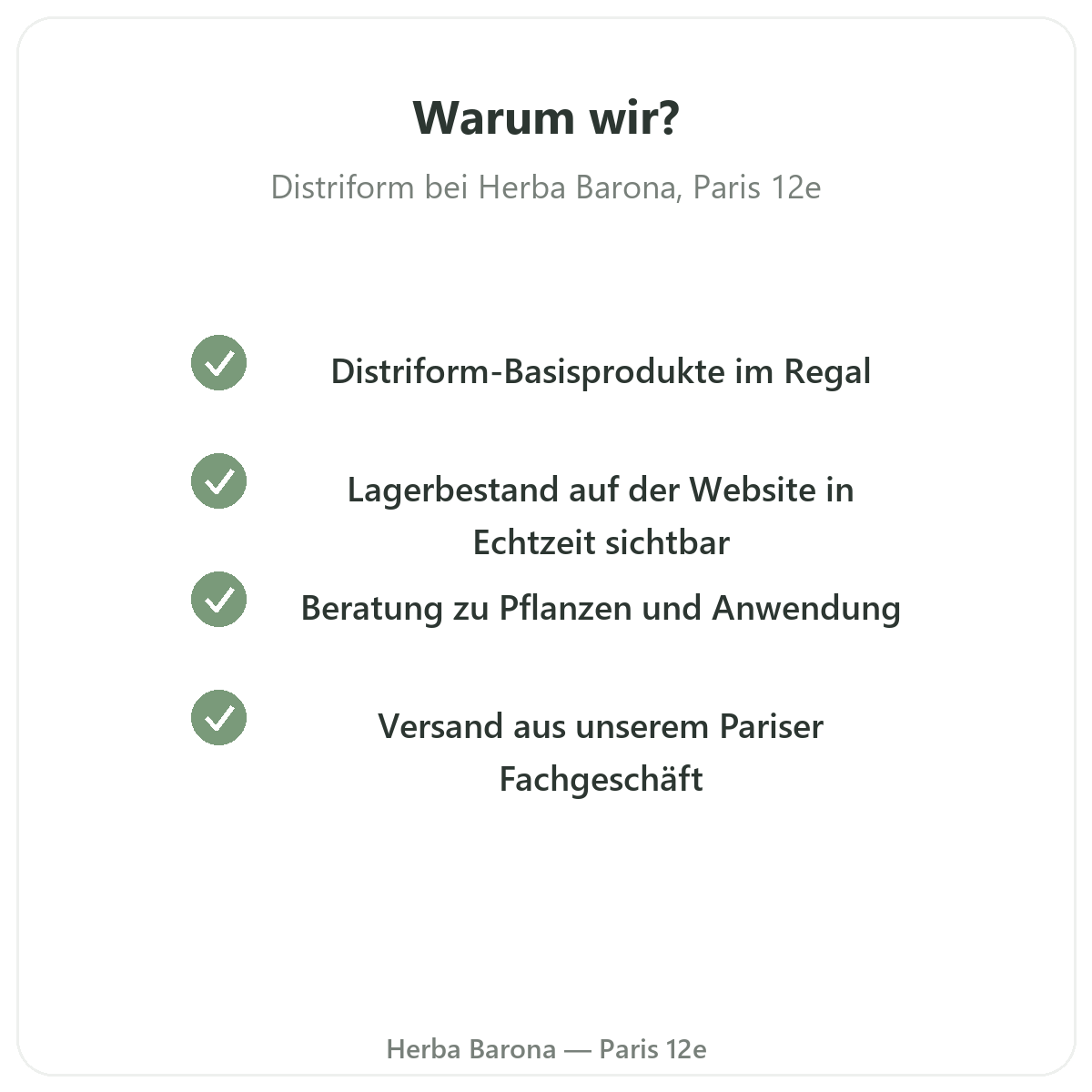 Warum Distriform in Paris bei Herba Barona kaufen Paris 12e