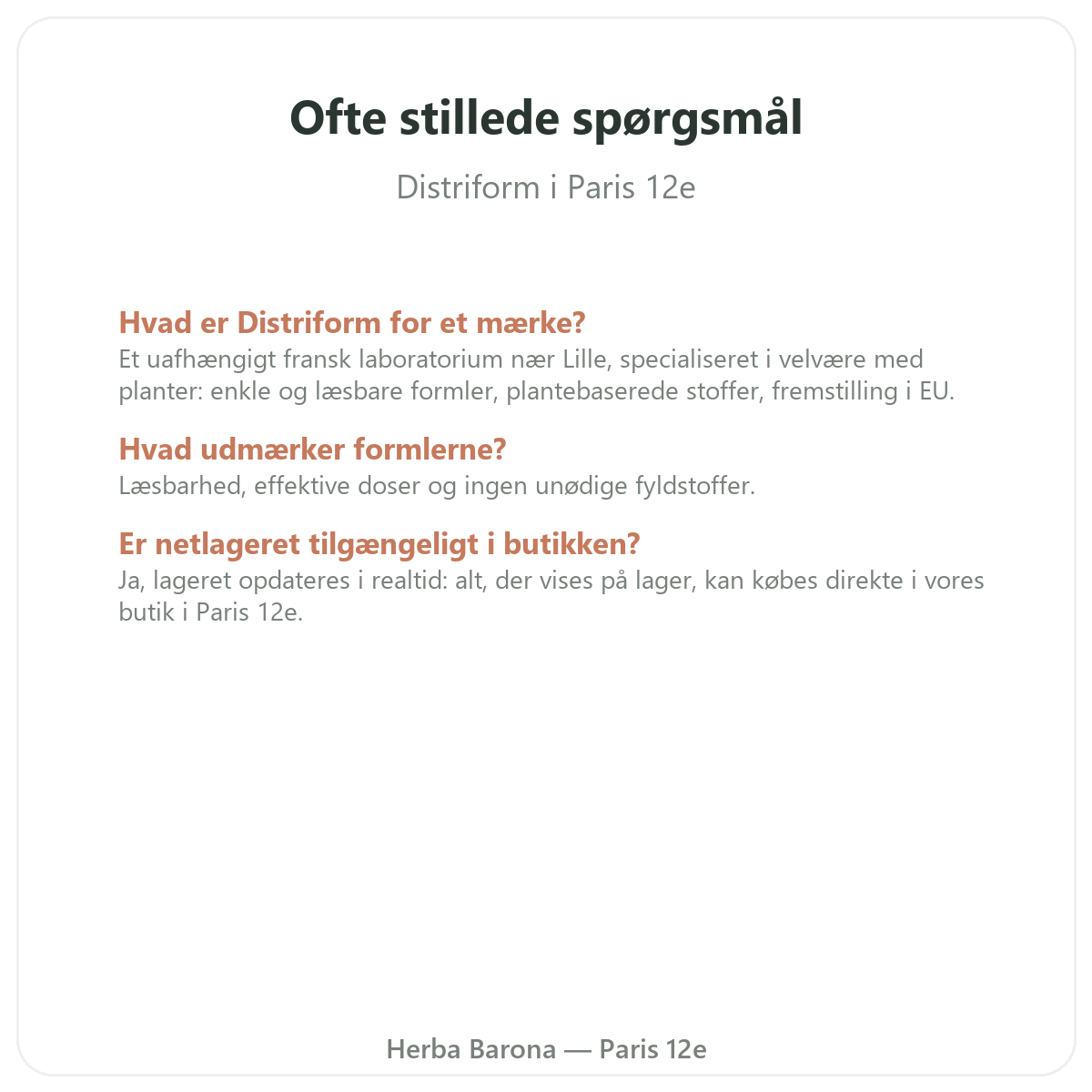 Ofte stillede spørgsmål om Distriform i Paris - Herba Barona Paris 12
