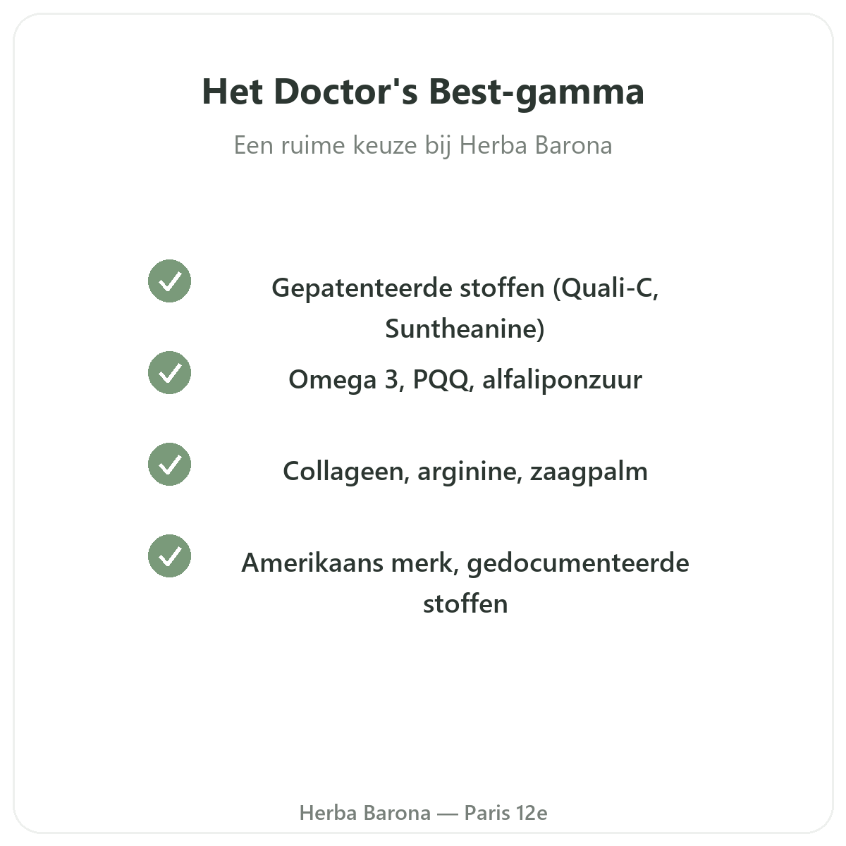 La gamme Doctor's Best à Paris chez Herba Barona Paris 12e