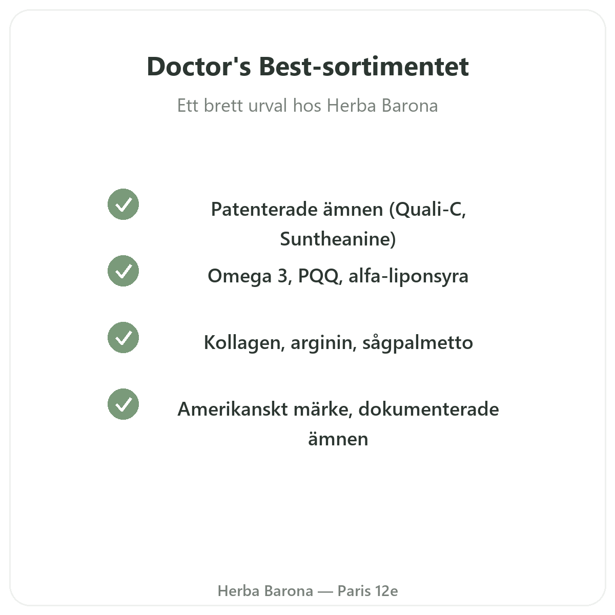 Doctor's Best-sortimentet i Paris hos Herba Barona Paris 12e