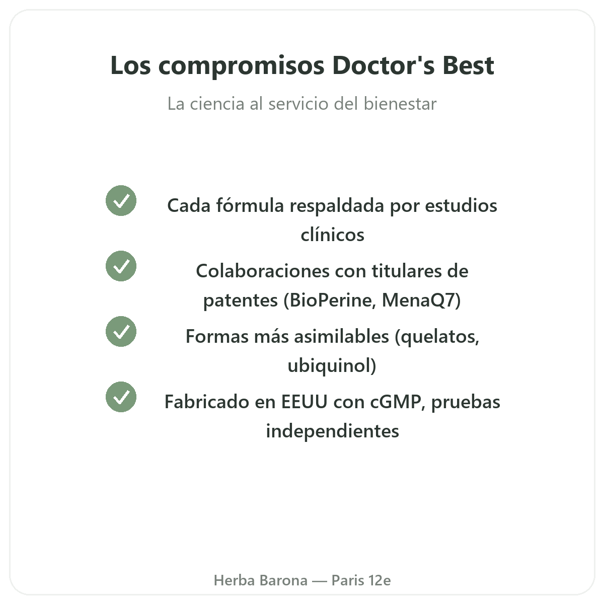 Doctor's Best París - compromisos de calidad y materias primas patentadas en Herba Barona