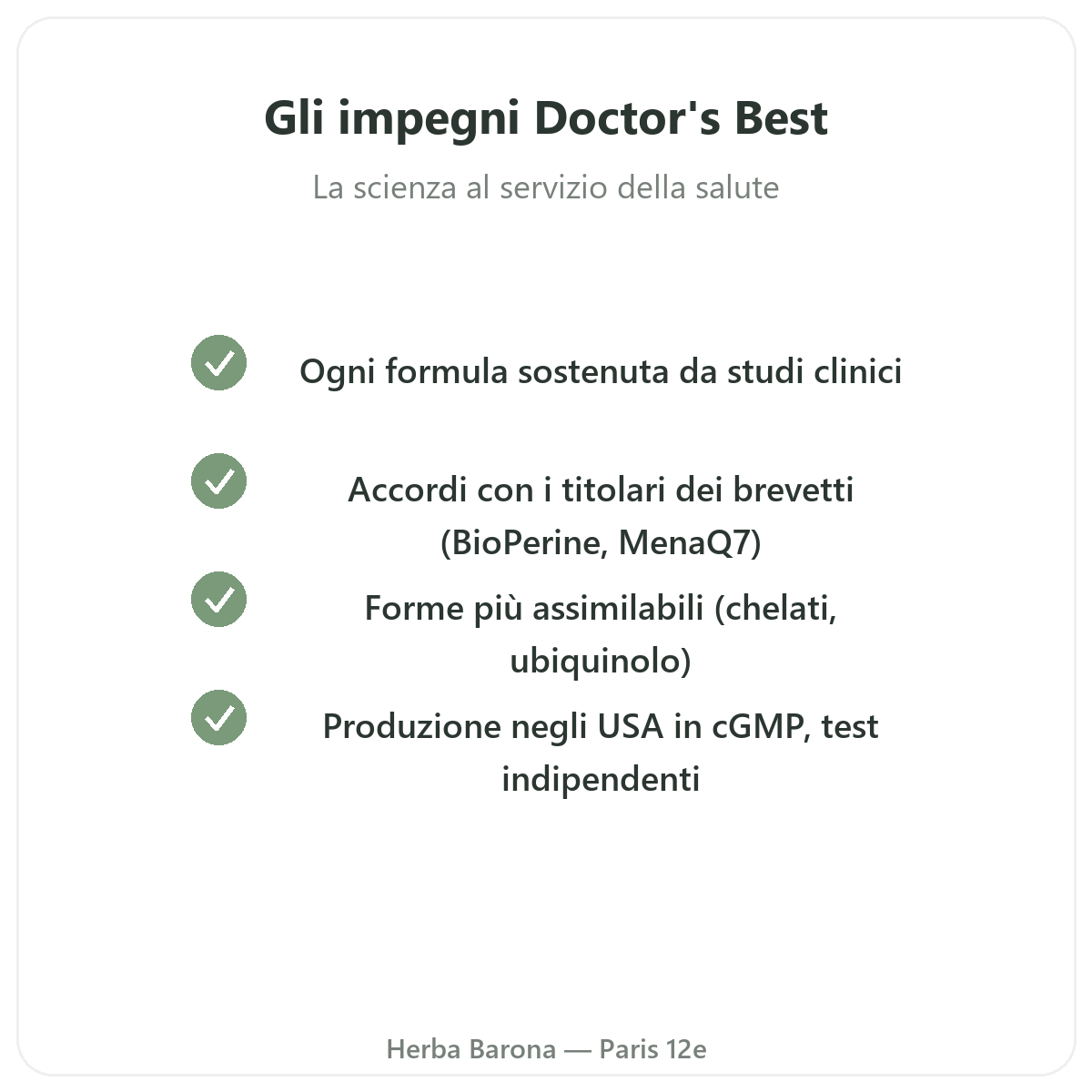 Doctor's Best Parigi - impegni di qualità e materie prime brevettate da Herba Barona