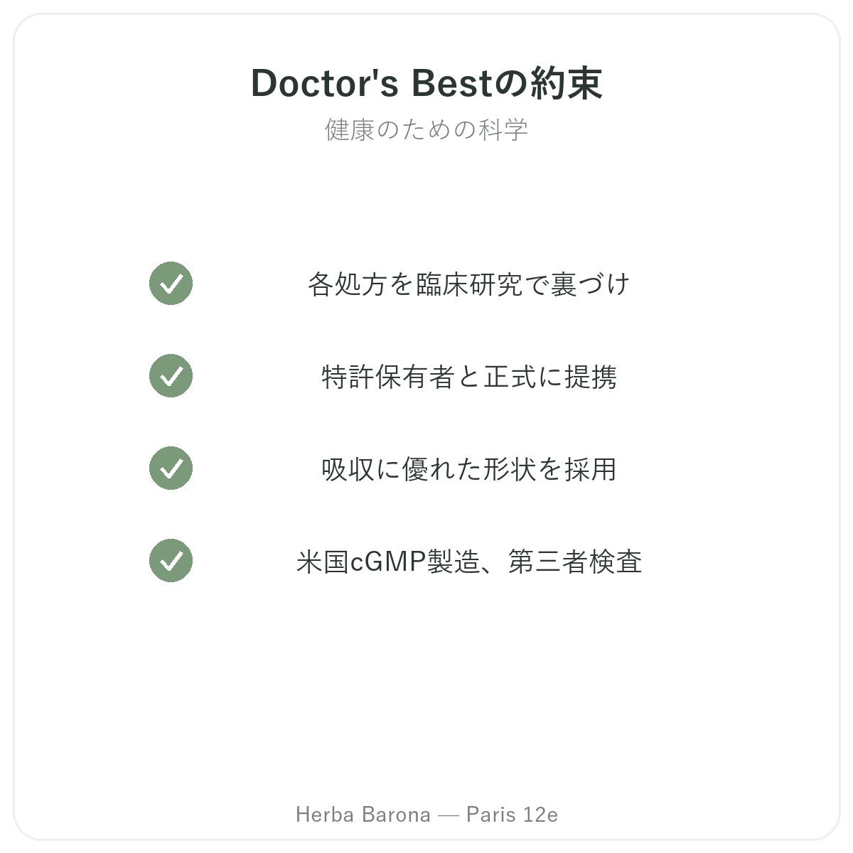 Doctors Best パリ - 品質へのこだわりと特許原料、Herba Baronaにて