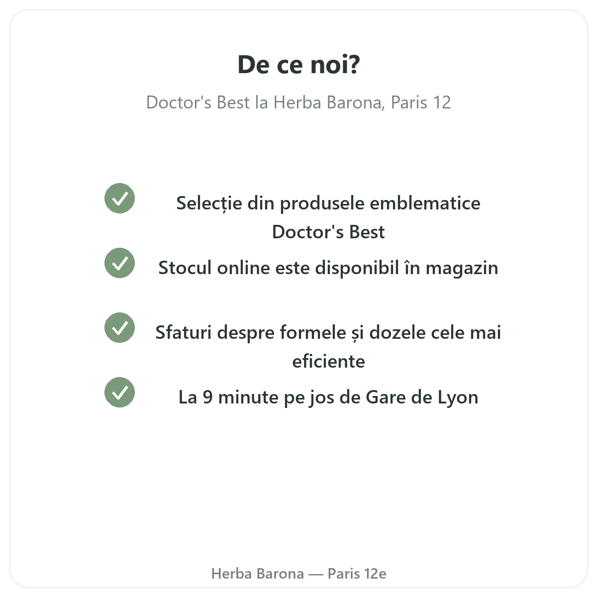 De ce să cumpărați Doctor’s Best la Paris de la Herba Barona Paris, arondismentul 12