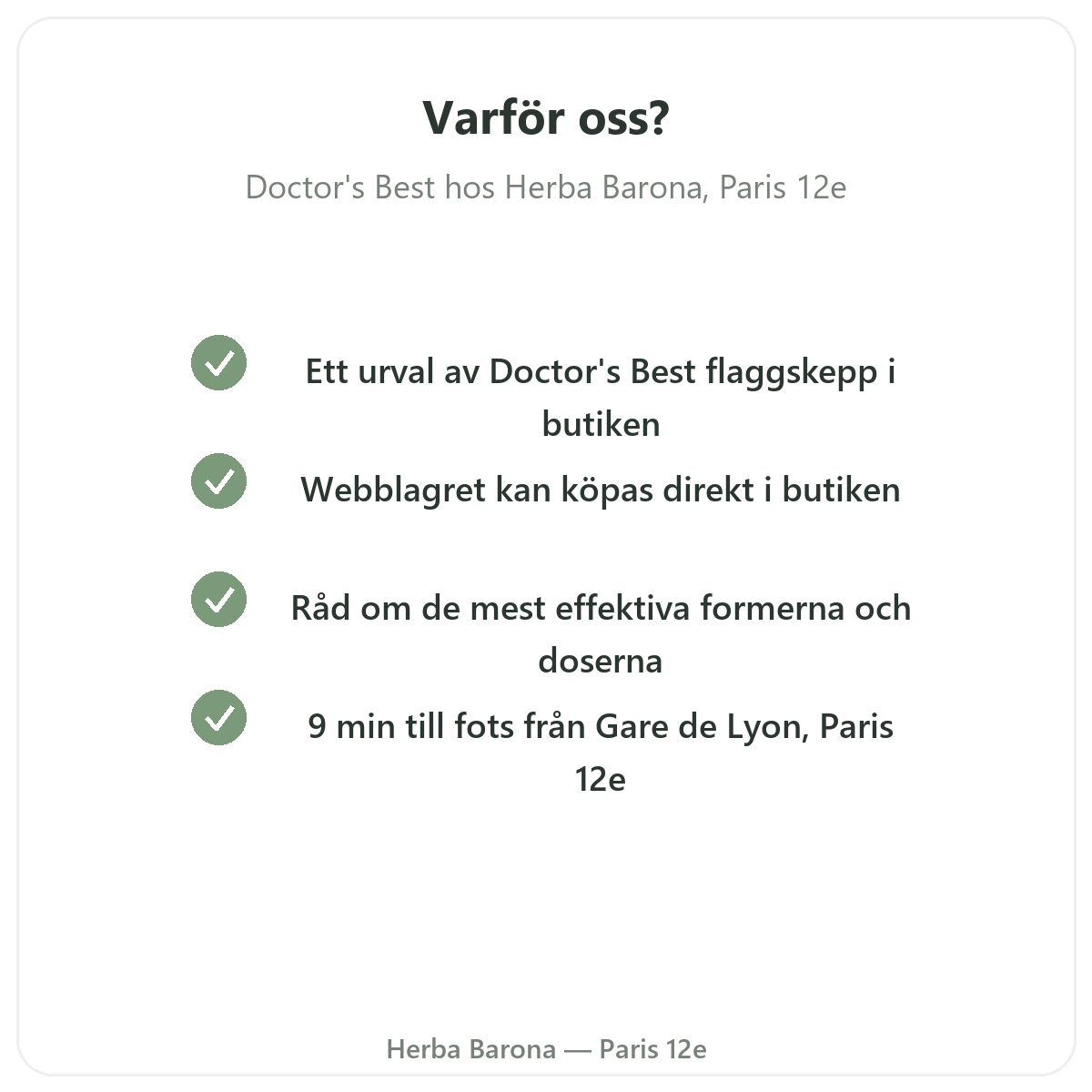 Varför köpa Doctor's Best i Paris hos Herba Barona Paris 12e
