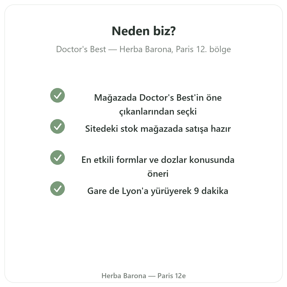 Paris’te Doctor’s Best neden Herba Barona Paris 12. bölge’den satın alınır