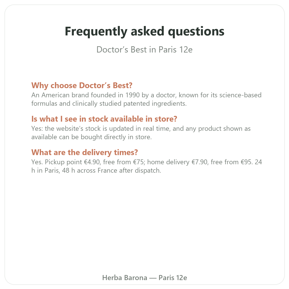 Frequently asked questions about Doctor's Best in Paris - Herba Barona Paris 12th