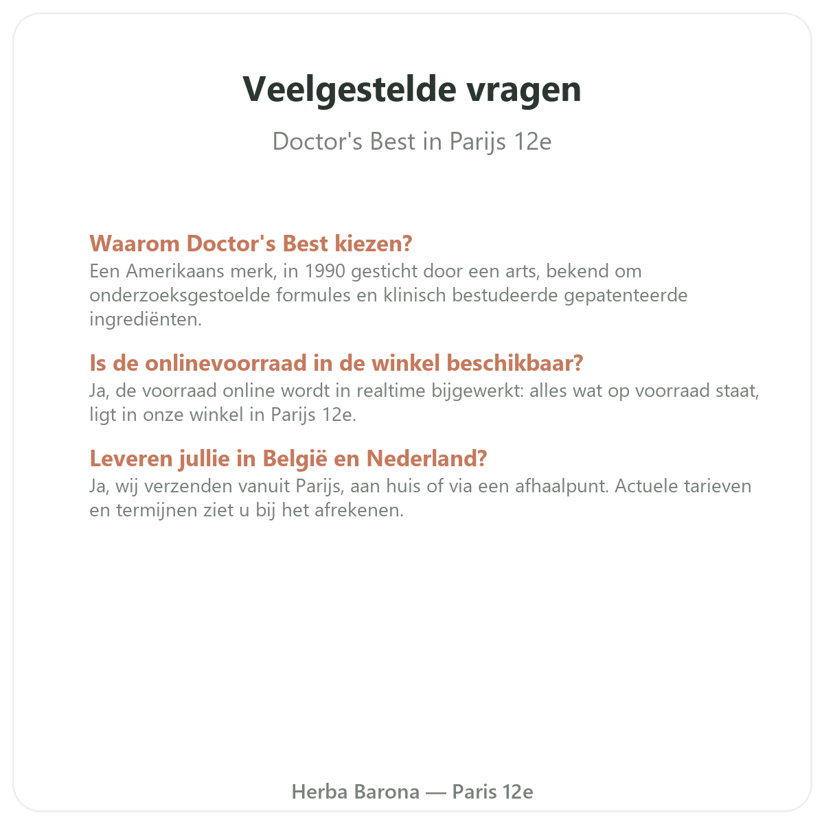 Questions frequentes Doctors Best a Paris - Herba Barona Paris 12e