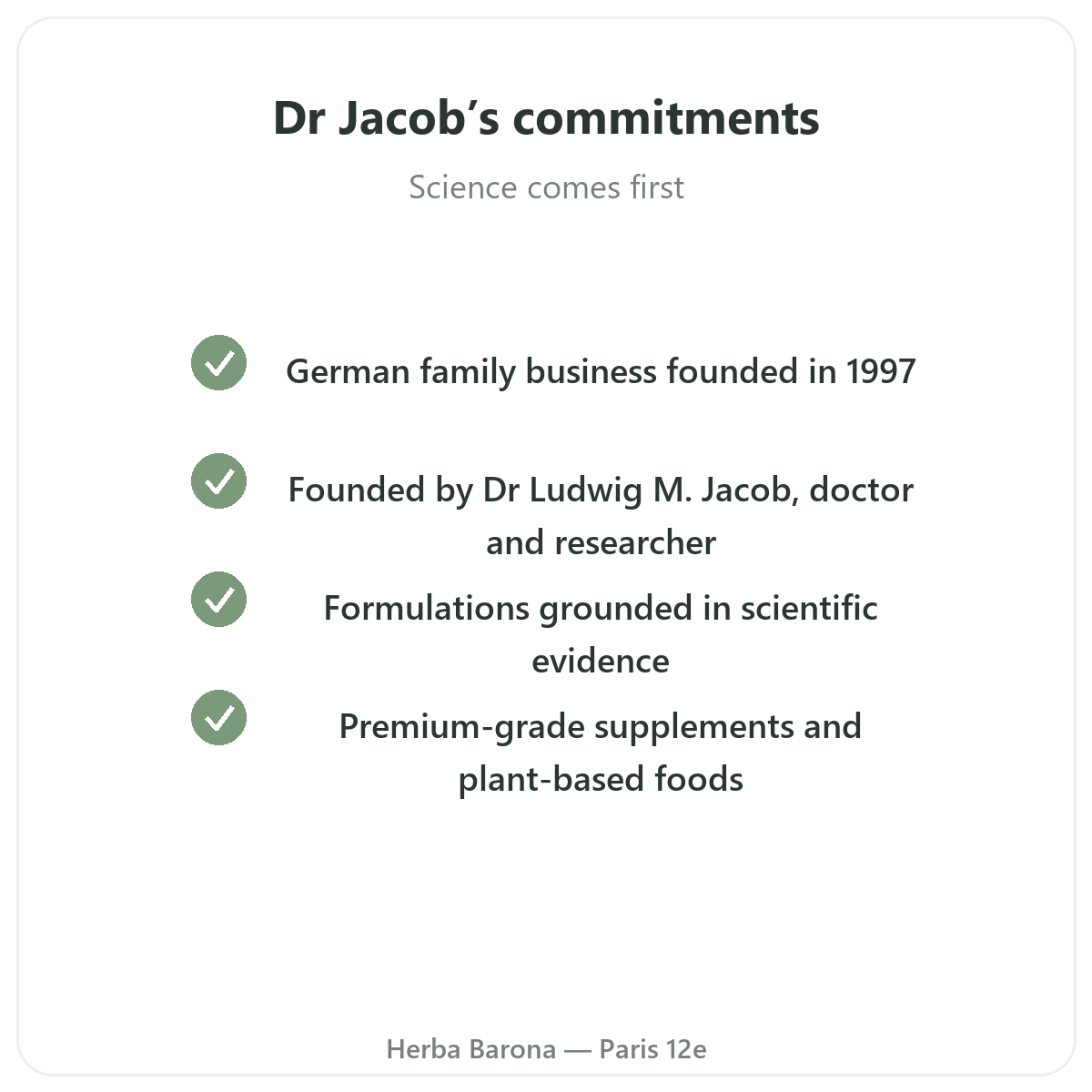 Dr Jacob's in Paris - our quality commitments at Herba Barona Paris 12th