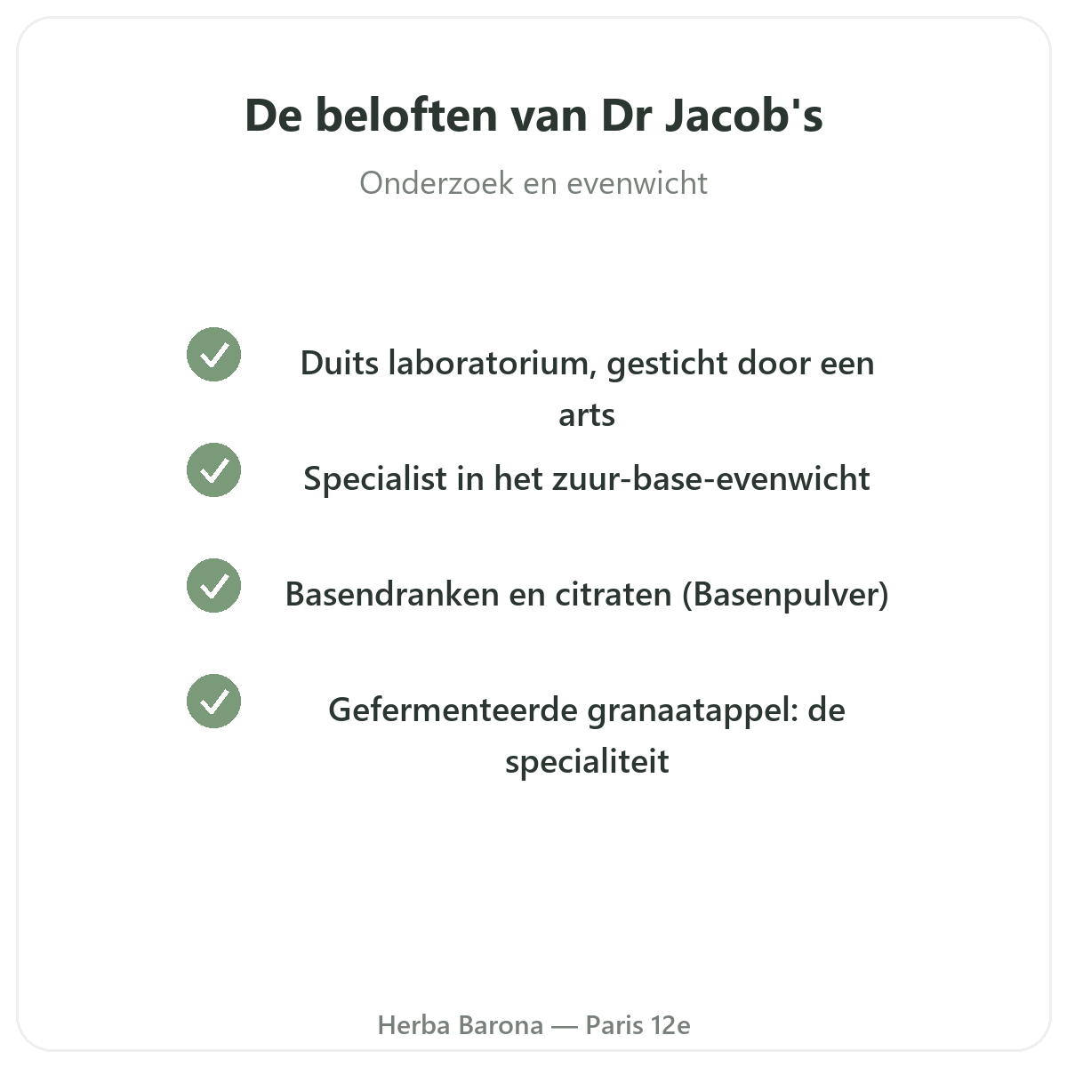 Dr. Jacob's in Parijs - kwaliteitsbeloften bij Herba Barona Parijs 12e