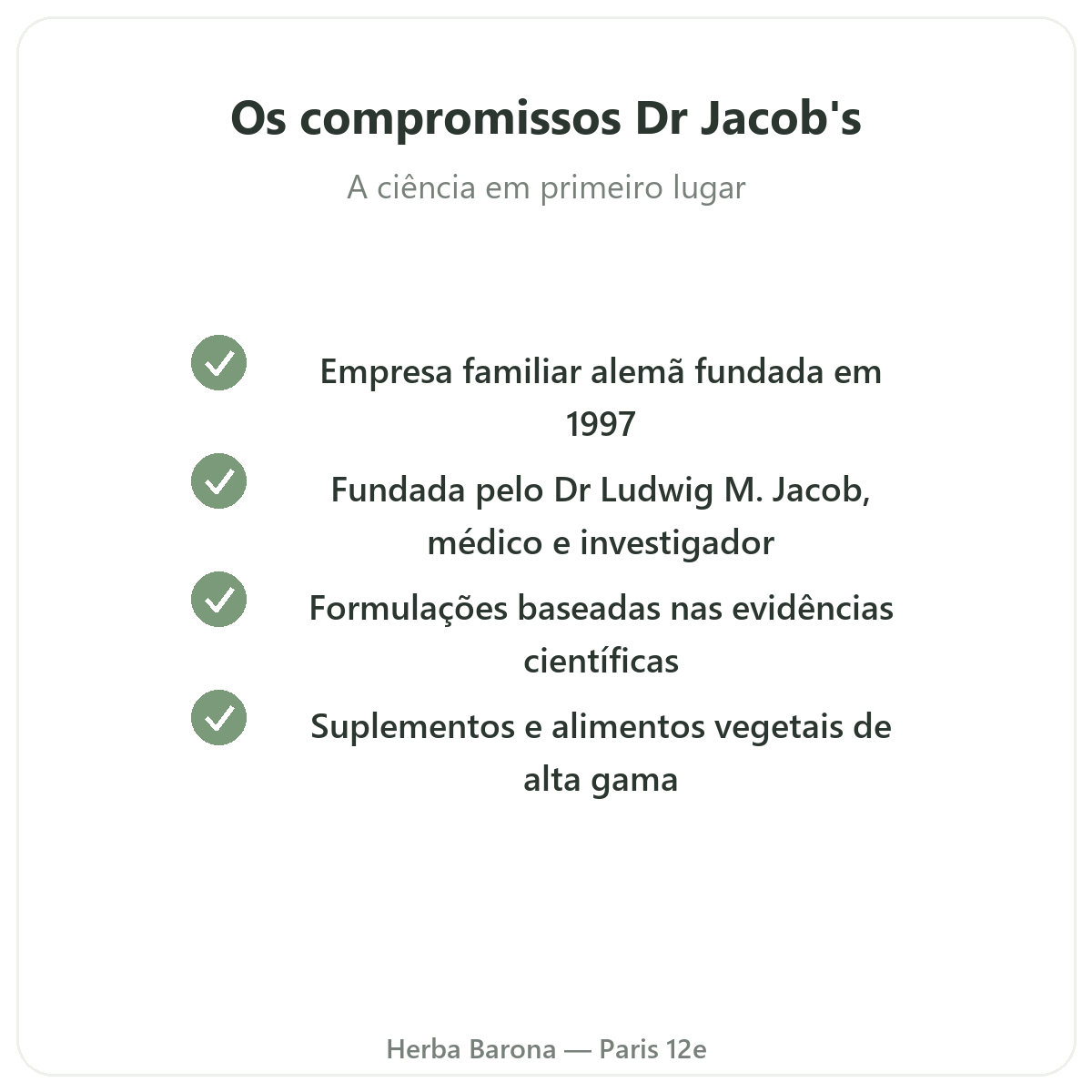 Dr. Jacob's em Paris - compromissos de qualidade na Herba Barona Paris 12e