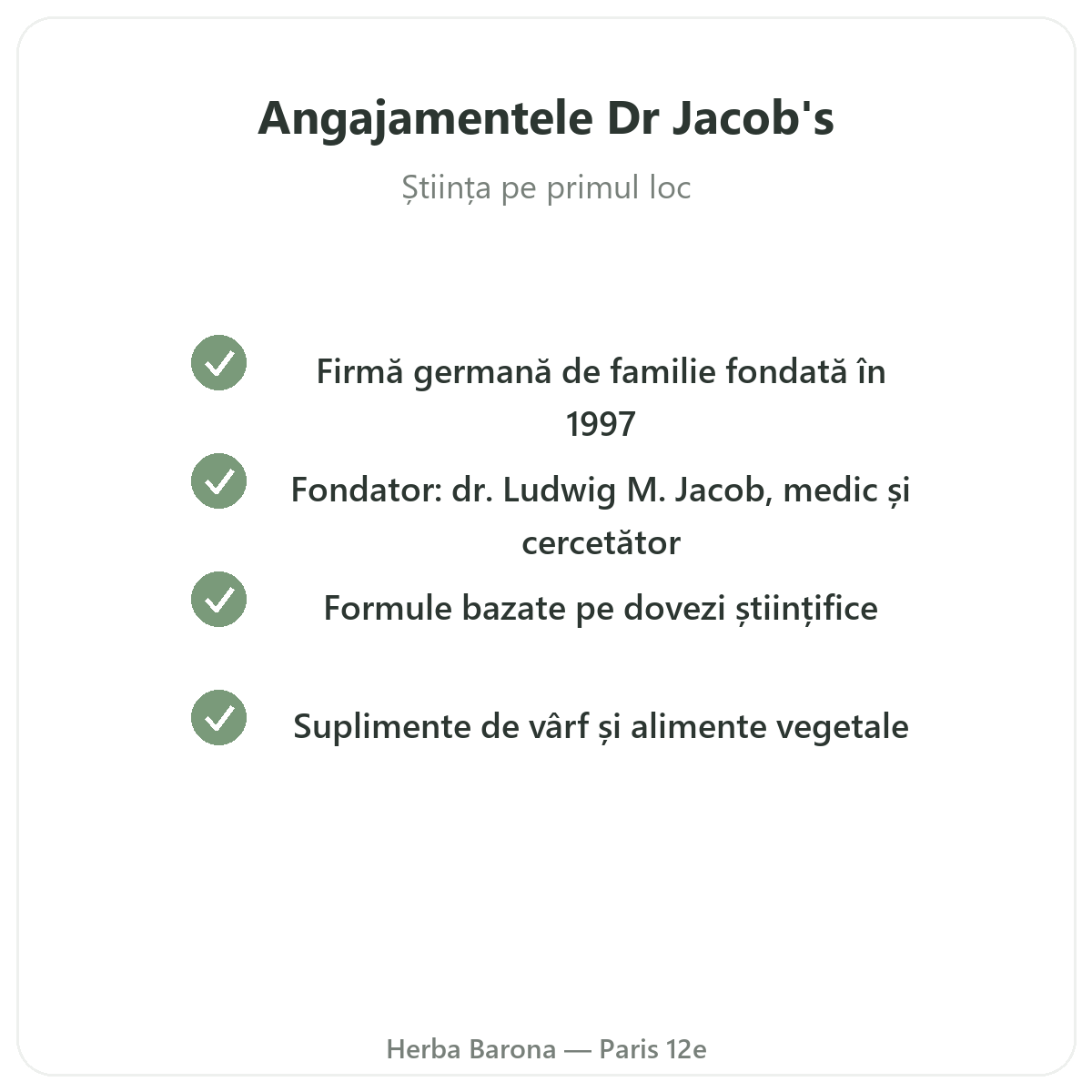 Dr Jacob’s la Paris - angajamente de calitate la Herba Barona Paris, arondismentul 12