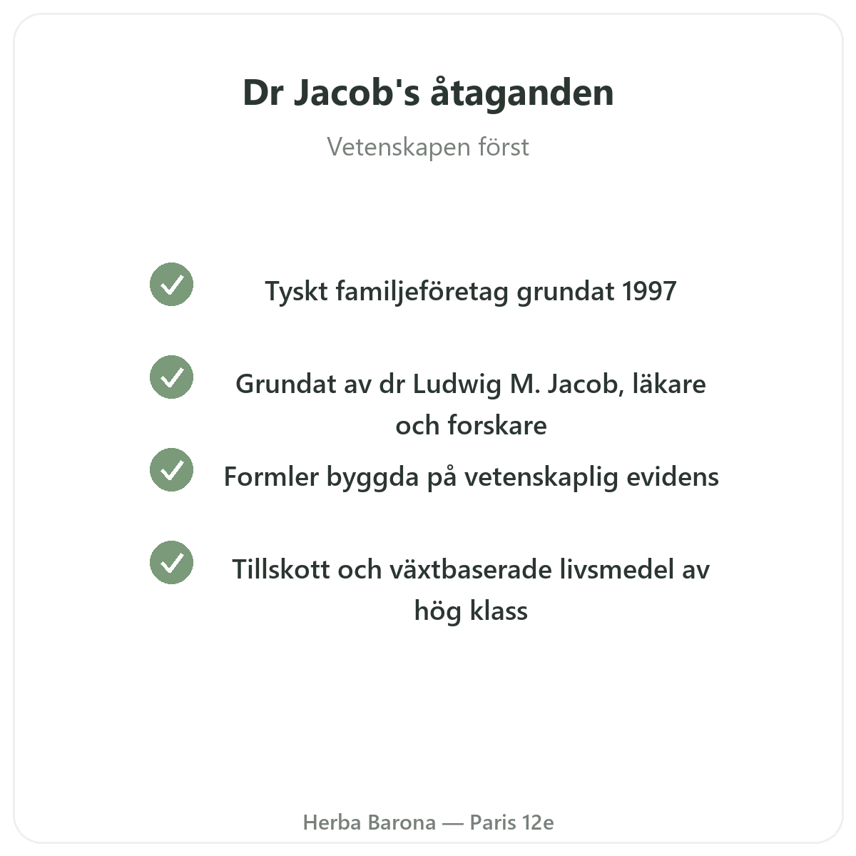 Dr. Jacob's i Paris – kvalitetslöften hos Herba Barona Paris 12e