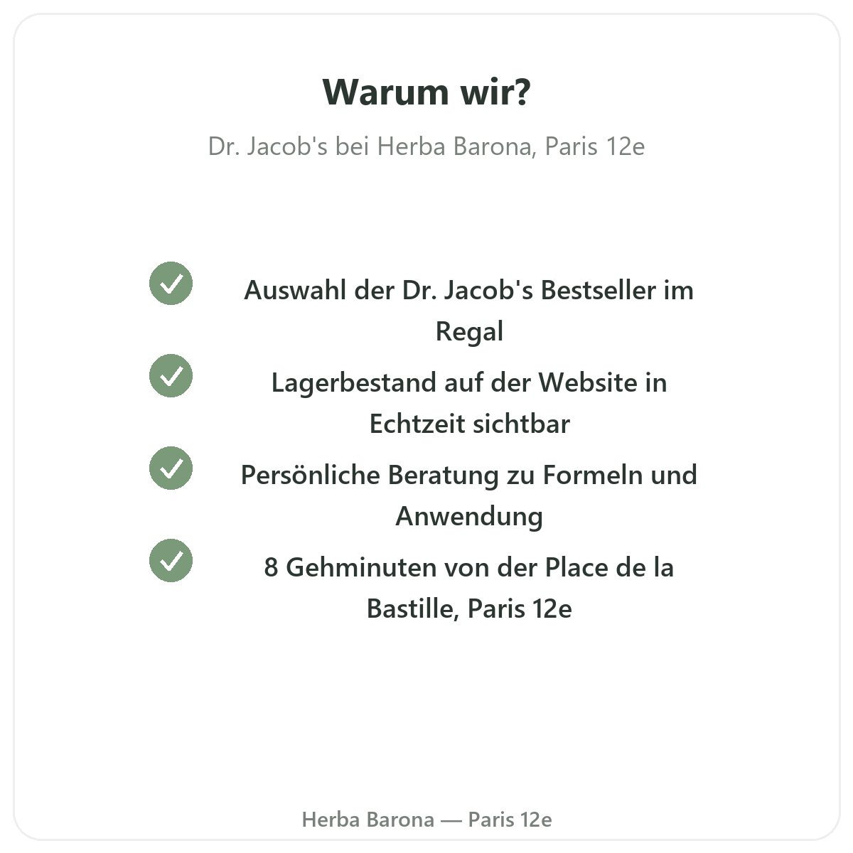 Warum Dr. Jacob's in Paris bei Herba Barona kaufen Paris 12e