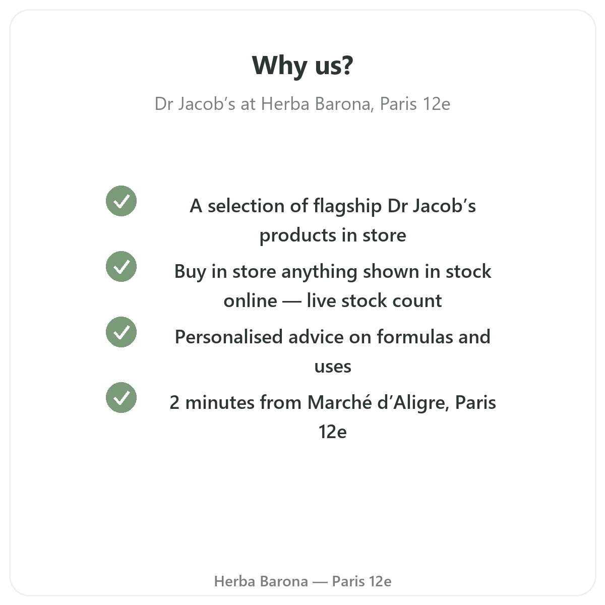 Why buy Dr Jacob's in Paris at Herba Barona Paris 12th