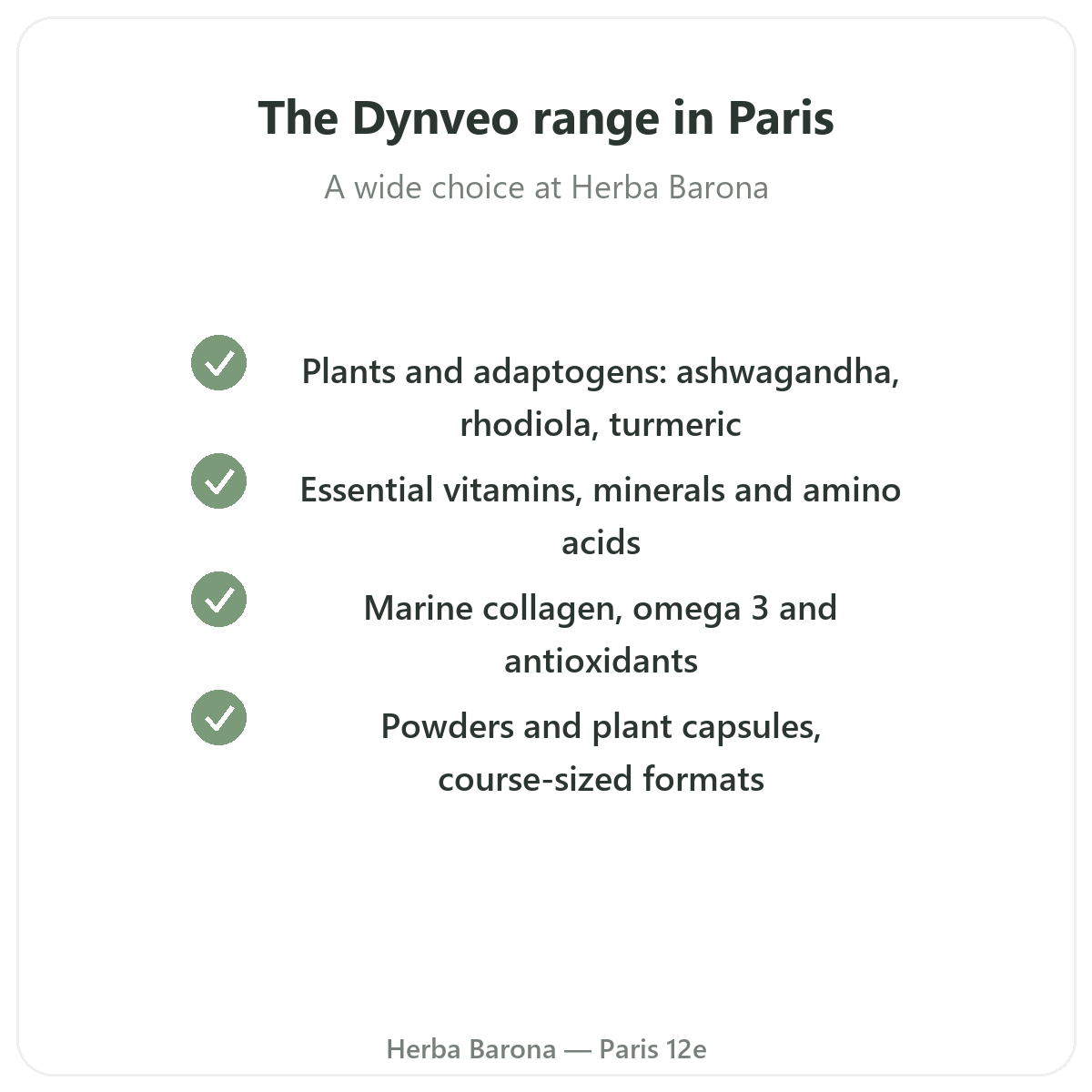 La gamme Dynveo à Paris - plantes vitamines collagène chez Herba Barona Paris 12e