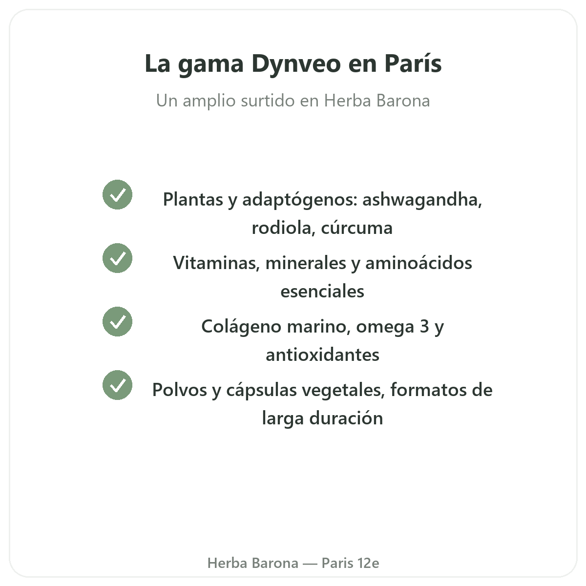 La gama Dynveo en París - plantas, vitaminas, colágeno en Herba Barona París 12e